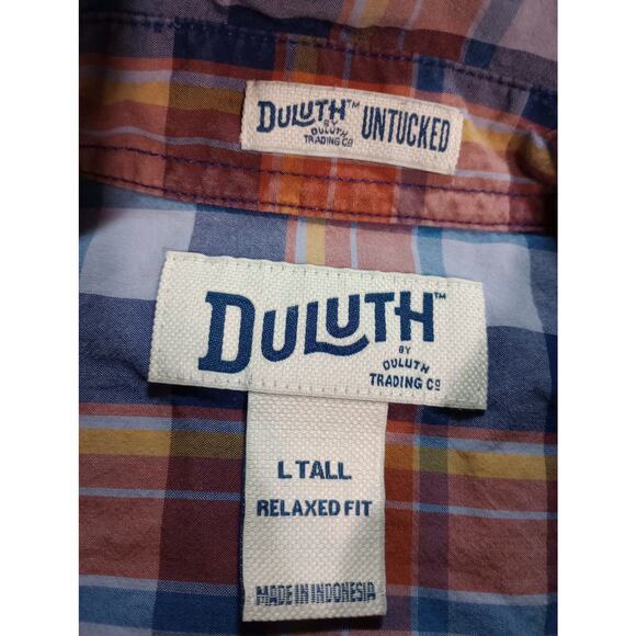 Duluth Shirt Mens Large Tall Orange Blue Plaid Short Sleeve Button Up Pocket - Picture 6 of 8